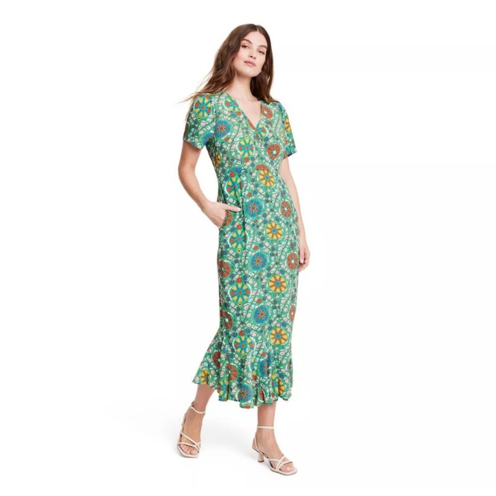 NWT RHODE Zinnia Floral Print Short Sleeve Midi Dress